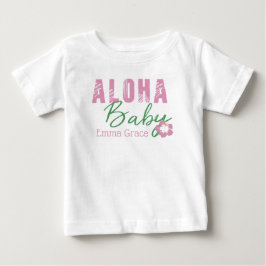 Aloha Baby Pink & Green Tropical Blume Monogram Baby T-shirt