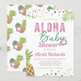 Aloha Baby Pink & Green Tropical Girl Baby Dusche Einladung