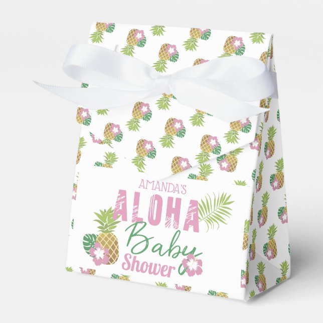 Aloha Baby Pink & Green Tropical Girl Baby Dusche Geschenkschachtel (Vorderseite)