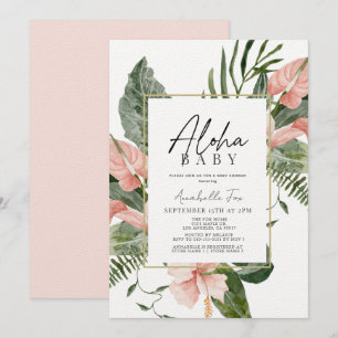 Aloha Baby Pink Tropical Floral Baby Dusche Einladung