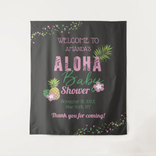 Aloha Baby Rosa und Grün Mädchen Baby Shower Begrü Wandteppich