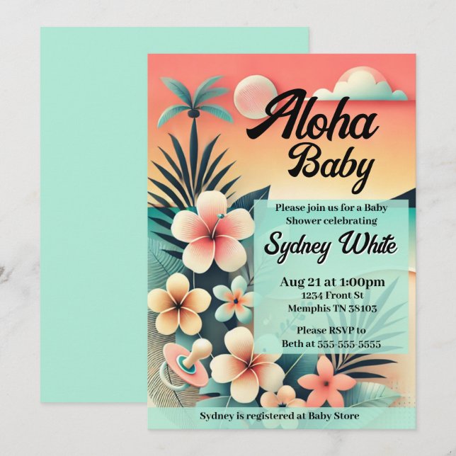 Aloha Baby Shower Einladung (Vorne/Hinten)
