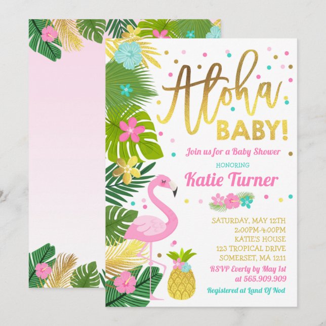 Aloha Baby Shower Einladung Tropical Baby Dusche (Vorne/Hinten)