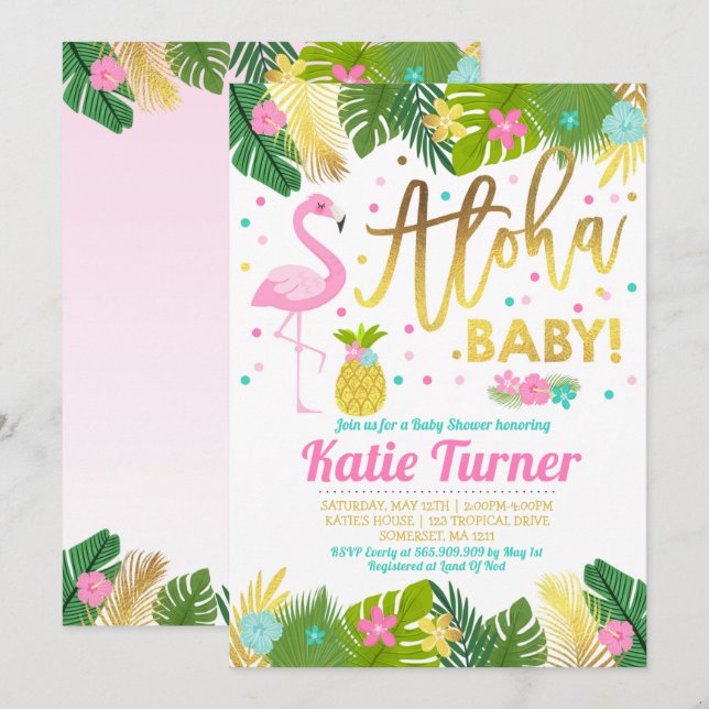Aloha Baby Shower Einladung Tropical Baby Dusche (Vorne/Hinten)