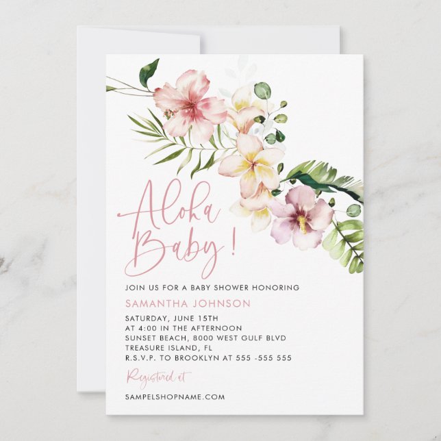 Aloha Baby Shower Einladung, Tropical Baby Shower Einladung (Vorderseite)