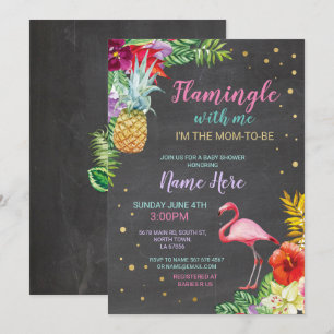 Aloha Baby Shower Flamingo Chalk Luau Gold Einladu Einladung