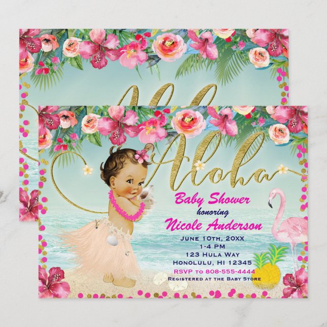 Aloha Baby Shower Hawaiian Retro Beach Einladungen (Vorne/Hinten)