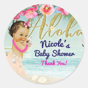 Aloha Baby Shower Hawaiianische Retro-Strandparty  Runder Aufkleber