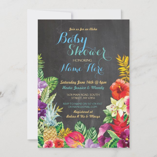 Aloha Baby shower Tropical Luau Boy Invitation ble (Devant)