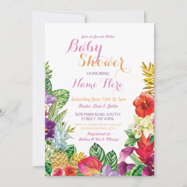 Aloha Baby shower Tropical Luau Invitation rose (Devant)