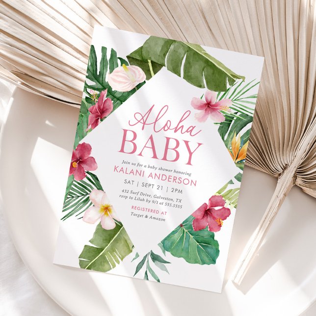 Aloha Baby Tropical Floral Girl Babydusche Einladung (Von Creator hochgeladen)