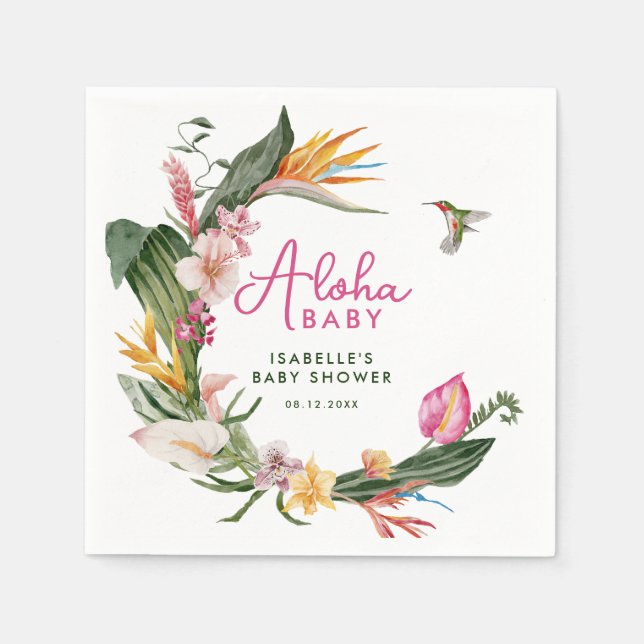 Aloha Baby Tropical Floral Wreath Baby Dusche Serviette (Vorderseite)