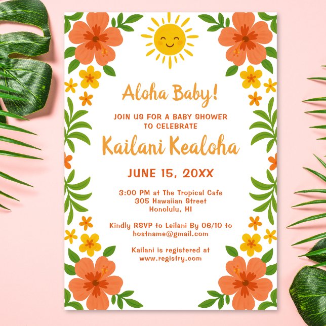 Aloha Baby! Tropical Hawaiian Floral Baby Dusche Einladung (Von Creator hochgeladen)