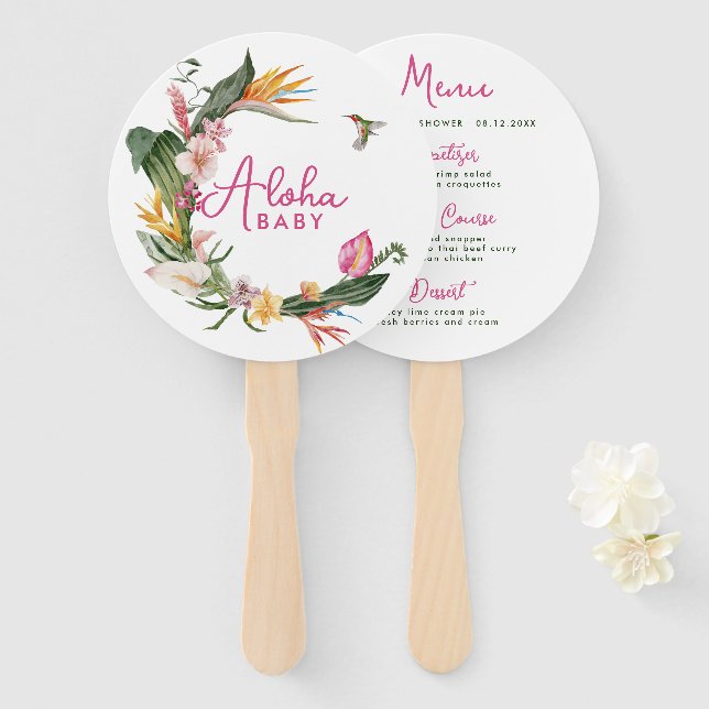 Aloha Baby Tropical Wreath Baby Duschmenü Fächer (Vorne und Hinten)