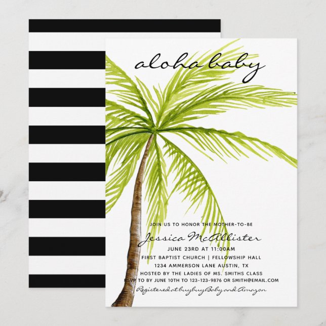 Aloha Baby-tropische Palmen-Babyparty-Einladung Einladung (Vorne/Hinten)