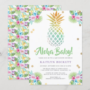 Aloha Baby! Wasserfarben Ananas Babydusche Einladung