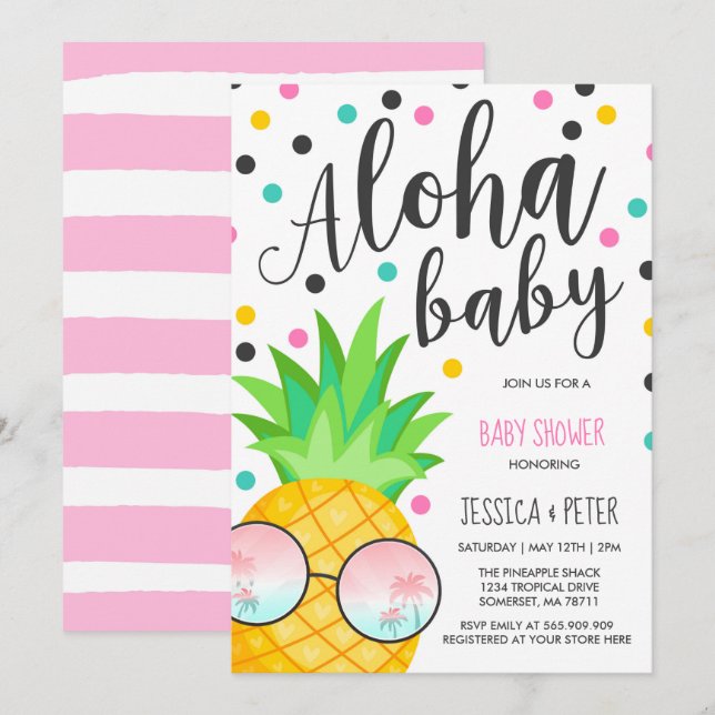 Aloha Babyparty-Einladungs-Ananas-Babyparty Einladung (Vorne/Hinten)