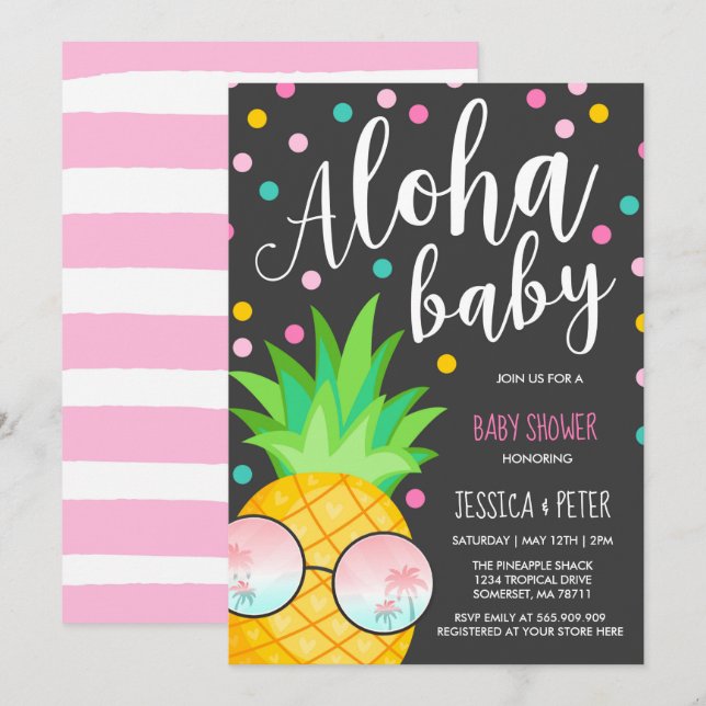 Aloha Babyparty-Einladungs-Ananas-Babyparty Einladung (Vorne/Hinten)