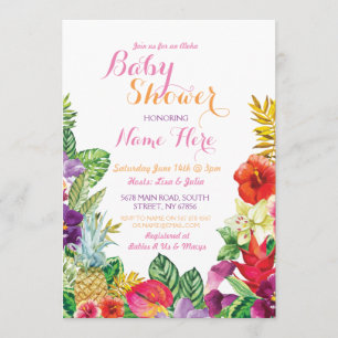 Aloha Babyparty laden tropisches Luau Rosa ein Einladung
