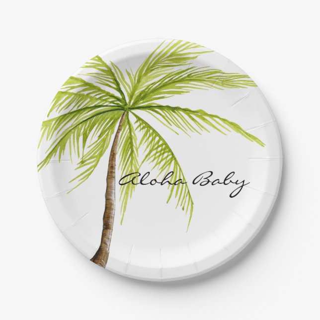 Aloha Babyparty-tropischer Palme-Insel-Strand Pappteller (Vorderseite)