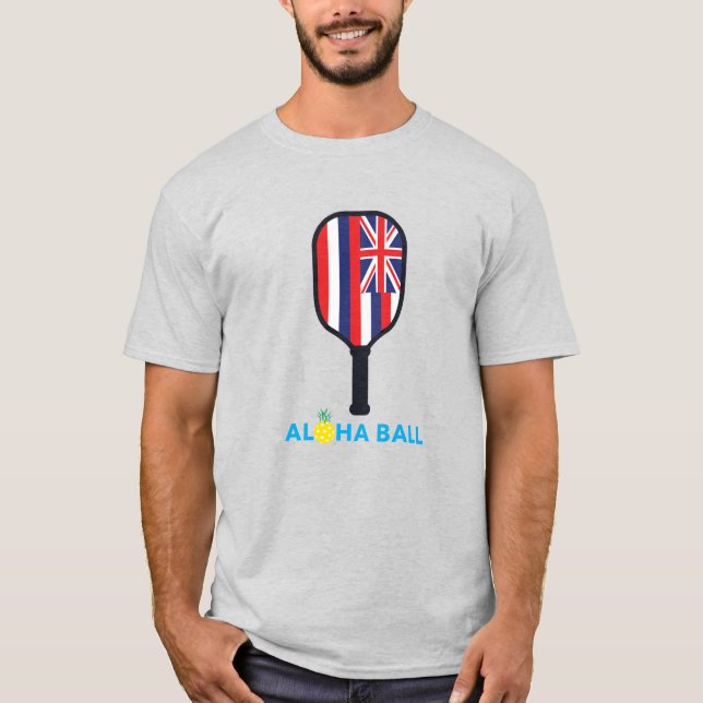 Aloha Ball Hawaii Flag Pickleball Paddle Basic T-Shirt (Vorderseite)