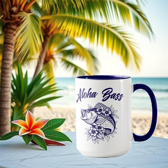 Aloha Bass-Hawaiian Blue Tasse (Aloha Bass Bass Fish Hawaiian Tropical Flowers Fisherman Trend Fish Mug)
