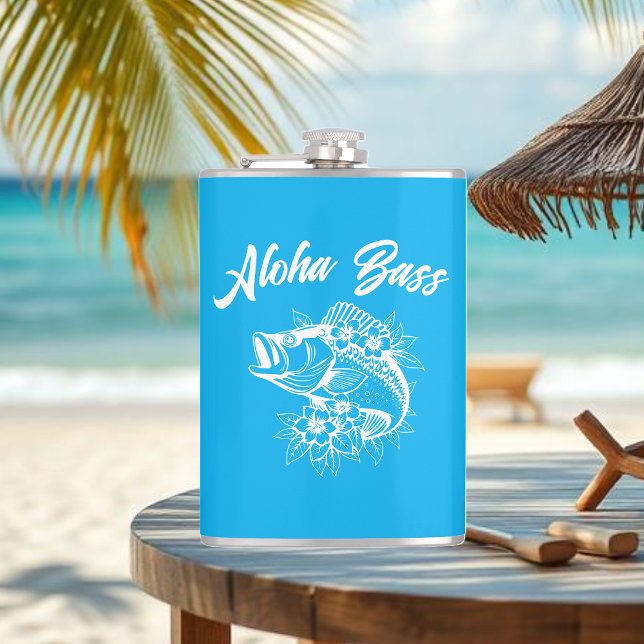 Aloha Bass-Hawaiian Light Blue Flachmann (Aloha Bass Bass Fish Hawaiian Tropical Flowers Fisherman Trend Fish Flask light blue)