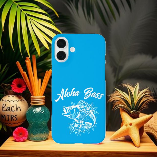 Aloha Bass Hawaiian Light Blue iPhone 16 Plus Hülle (Aloha Bass Bass Fish Hawaiian Tropical Flowers Fisherman Trend Phone Case)