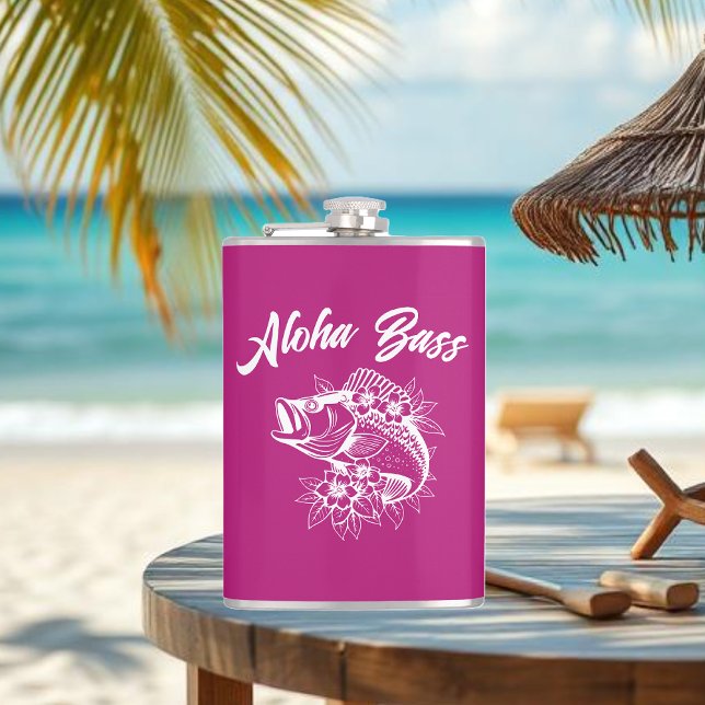 Aloha Bass-Hawaiian Pink Flachmann (Aloha Bass Bass Fish Hawaiian Tropical Flowers Fisherman Trend Fish Flask Pink)