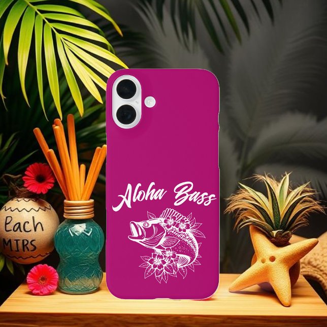 Aloha Bass Hawaiian Pink iPhone 16 Plus Hülle (Aloha Bass Bass Fish Hawaiian Tropical Flowers Fisherman Trend Phone Case Pink)