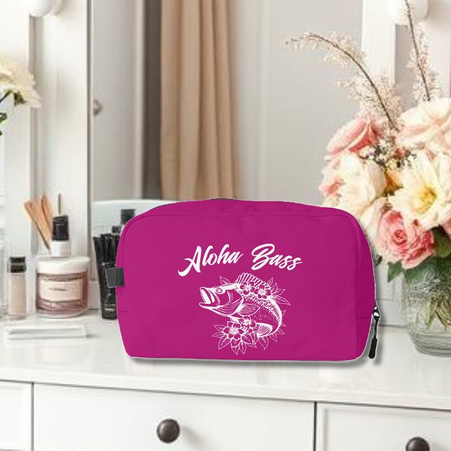 Aloha Bass-Pink Hawaiian Waschbeutel (Aloha Bass Bass Fish Hawaiian Tropical Flowers Fisherman Trend Toiletry Bag Pink)