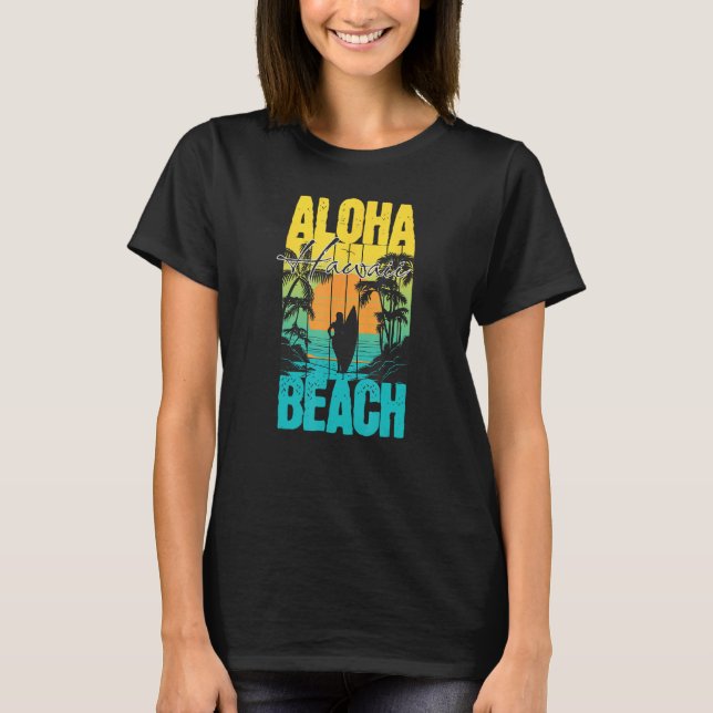 Aloha Beach Summer Sunset Surfer Silhouette Men Wo T-Shirt (Vorderseite)