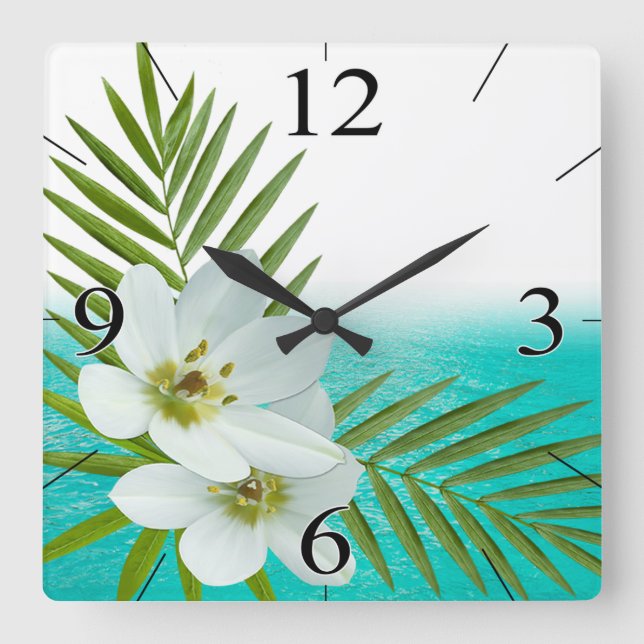 Aloha Beach Tropical Blume Quadratische Wanduhr (Vorderseite)