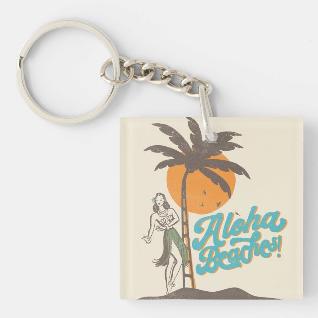 Aloha Beaches Hula Girl Hawaii Hawaii Retro Schlüsselanhänger (Vorderseite)