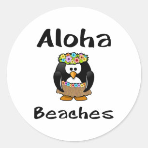 Aloha Beaches Penguin Hula Dance Funny T Shirt Runder Aufkleber