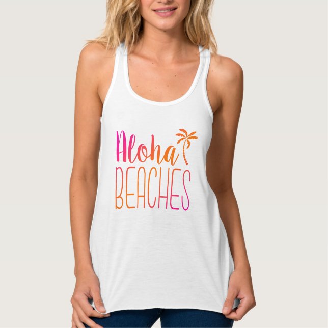 Aloha Beaches | Tropischer rosa und orangefarbener Tank Top (Vorderseite)