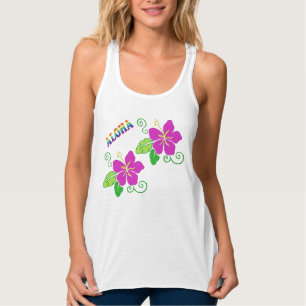 Aloha Bestickter Look Pink Hawaiian Flower Tank Top