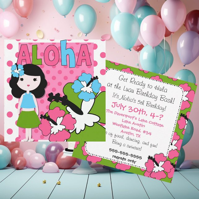 Aloha Birthday (Black Hair Girl) Einladung (Von Creator hochgeladen)
