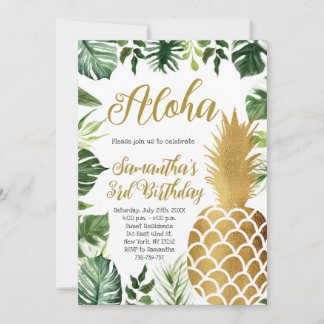 Aloha Birthday Luau Hawaiian Gold Ananas Party Einladung