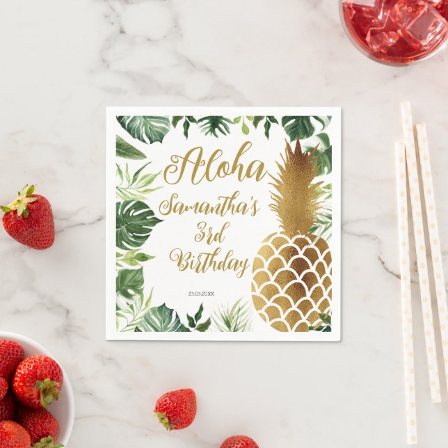 Aloha Birthday Luau Hawaiian Gold Ananas Serviette (Beispiel)