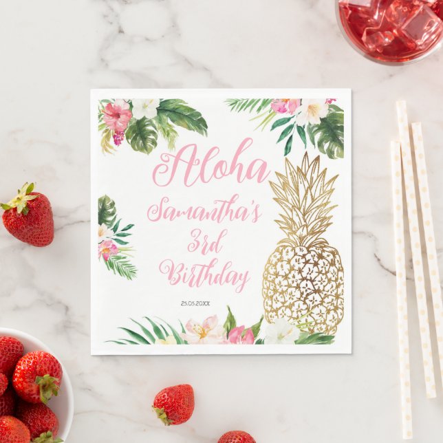 Aloha Birthday Luau Hawaiian Gold Ananas Serviette (Beispiel)