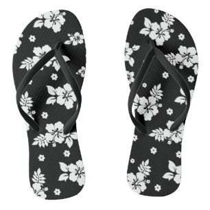 Aloha Black Classic Hawaiian Seamless Pattern Flip Flops
