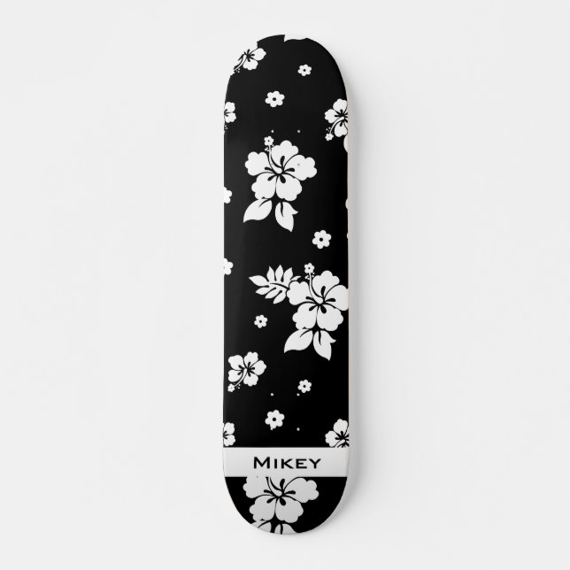 Aloha Black Classic Hawaiian Seamless Pattern Skateboard (Vorne)