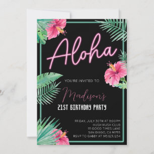 Aloha Black Floral Geburtstagsparty Einladung