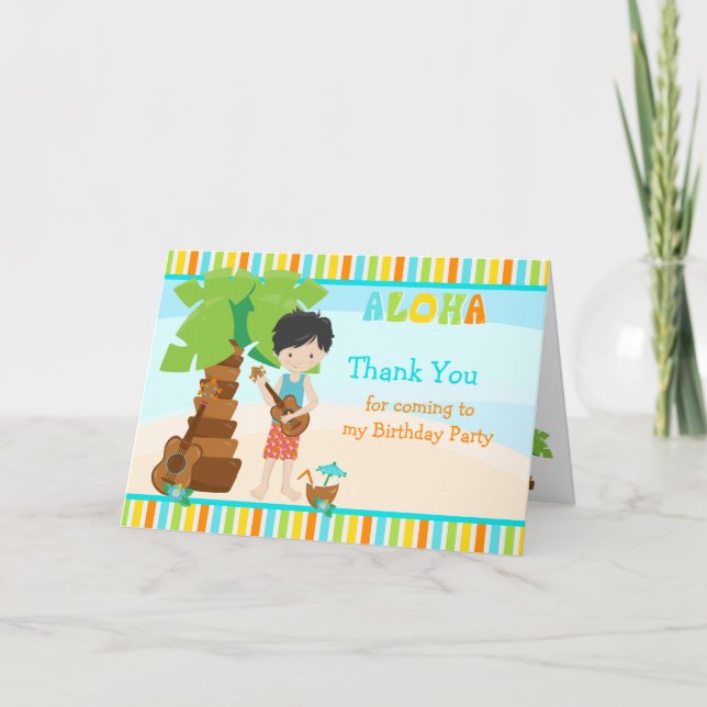 Aloha Black Hair Boy Danke-Card Dankeskarte (Vorderseite)