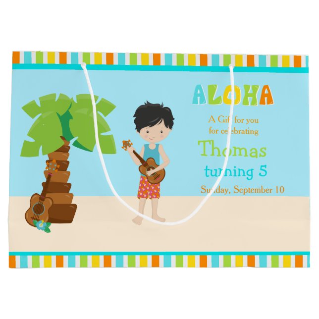 Aloha Black Hair Boy Danke Große Geschenktüte (Rückseite)