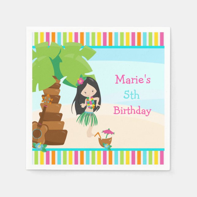 Aloha Black Hair Girl Party Serviette (Vorderseite)