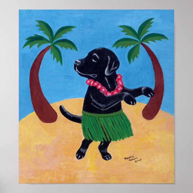 Aloha Black Labrador Artwork Poster (Vorne)