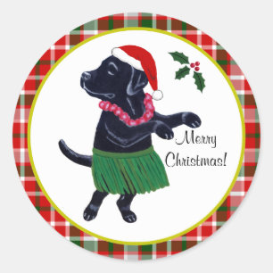 Aloha Black Labrador Christmas Weihnachtsmannmütze Runder Aufkleber