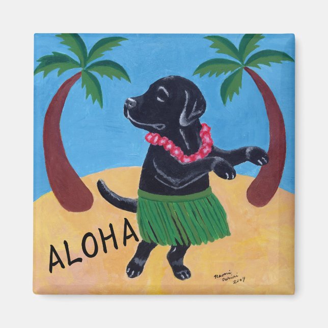 Aloha Black Labrador Magnet (Vorne)